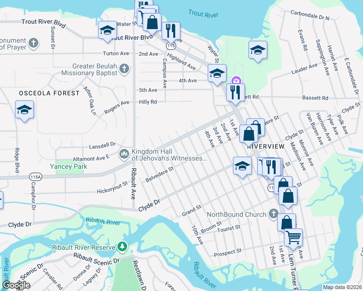 map of restaurants, bars, coffee shops, grocery stores, and more near 9256 7th Avenue in Jacksonville