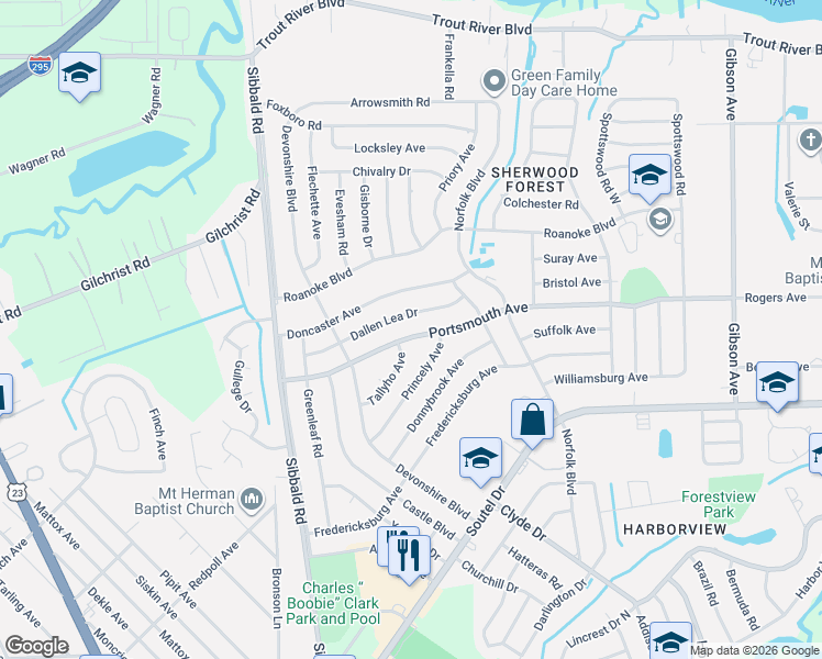 map of restaurants, bars, coffee shops, grocery stores, and more near 4926 Portsmouth Avenue in Jacksonville