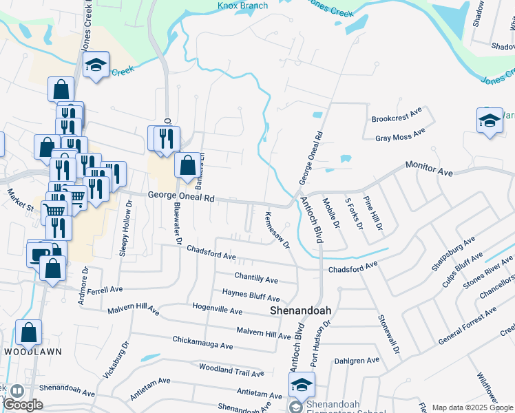 map of restaurants, bars, coffee shops, grocery stores, and more near 5131 East Hunters Chapel Court in Baton Rouge