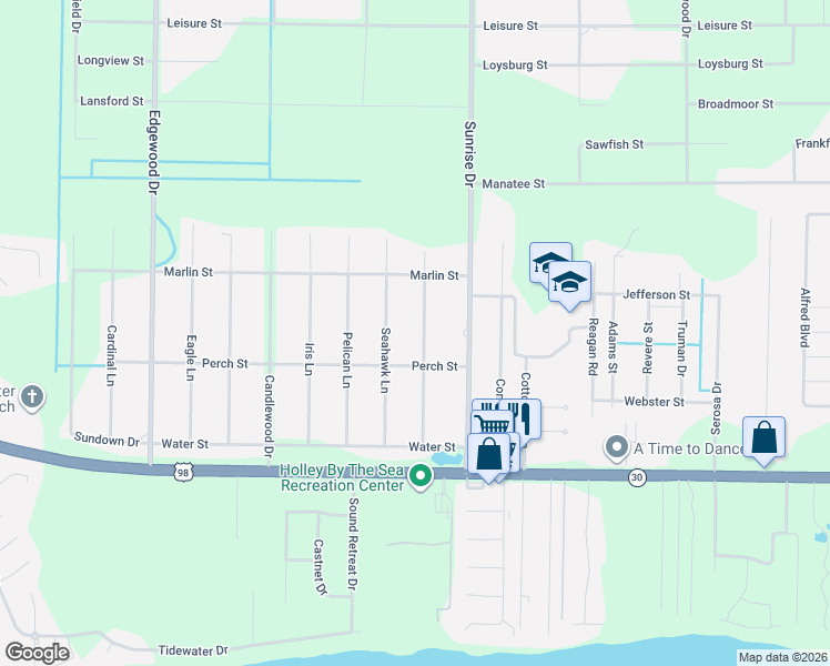 map of restaurants, bars, coffee shops, grocery stores, and more near 1920 Sparrow Lane in Navarre