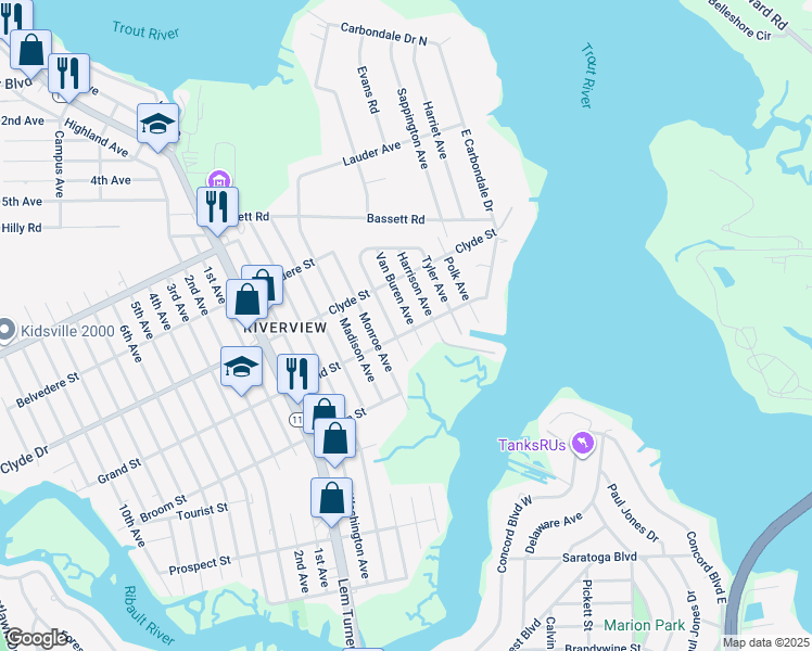 map of restaurants, bars, coffee shops, grocery stores, and more near 8973 Jackson Avenue in Jacksonville