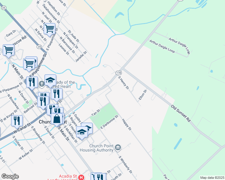 map of restaurants, bars, coffee shops, grocery stores, and more near 500 Cross Street in Church Point