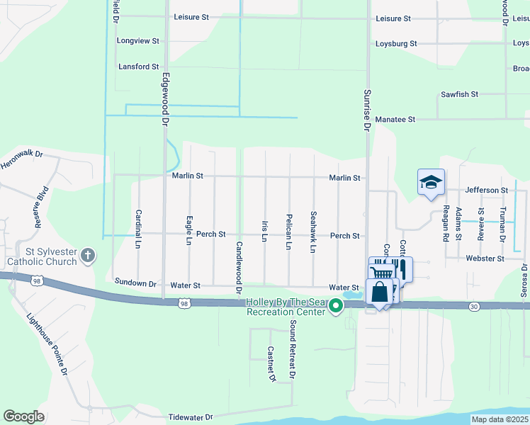 map of restaurants, bars, coffee shops, grocery stores, and more near 1932 Iris Lane in Navarre
