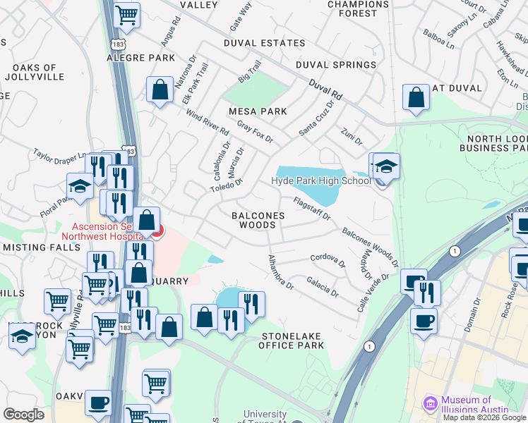 map of restaurants, bars, coffee shops, grocery stores, and more near in Austin