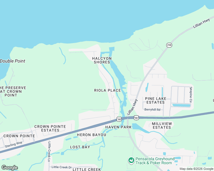 map of restaurants, bars, coffee shops, grocery stores, and more near 560 Riola Place in Pensacola