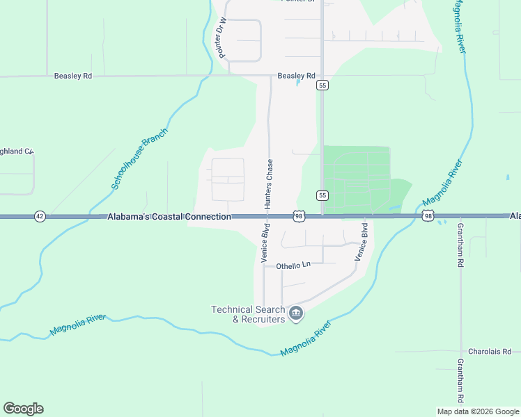 map of restaurants, bars, coffee shops, grocery stores, and more near 16206 Alabama 42 in Foley