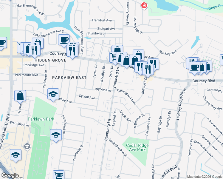 map of restaurants, bars, coffee shops, grocery stores, and more near 12910 Carrington Place Avenue in Baton Rouge