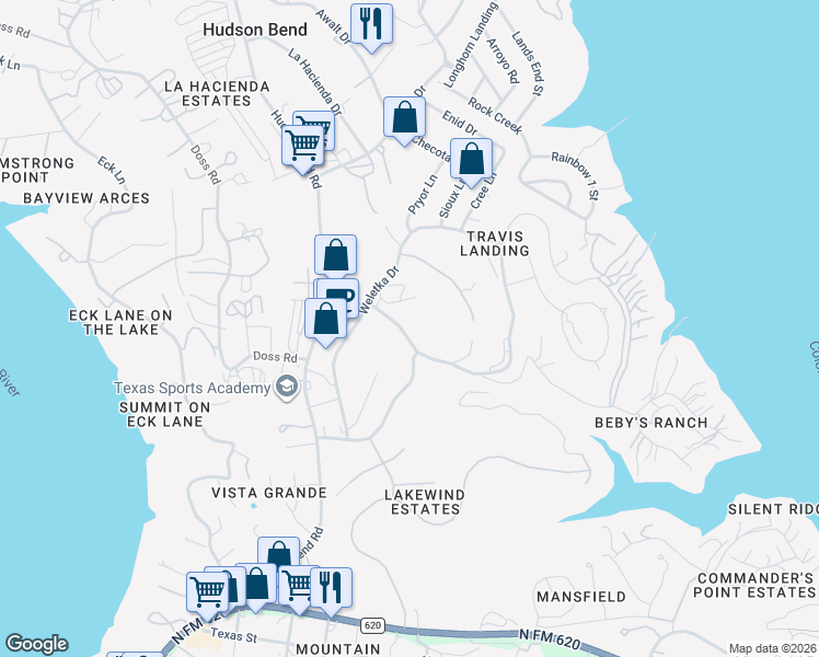 map of restaurants, bars, coffee shops, grocery stores, and more near 15325 McCormick Avenida Point in Austin