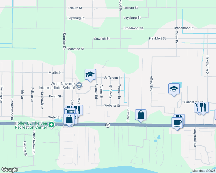 map of restaurants, bars, coffee shops, grocery stores, and more near 1964 Adams Street in Navarre