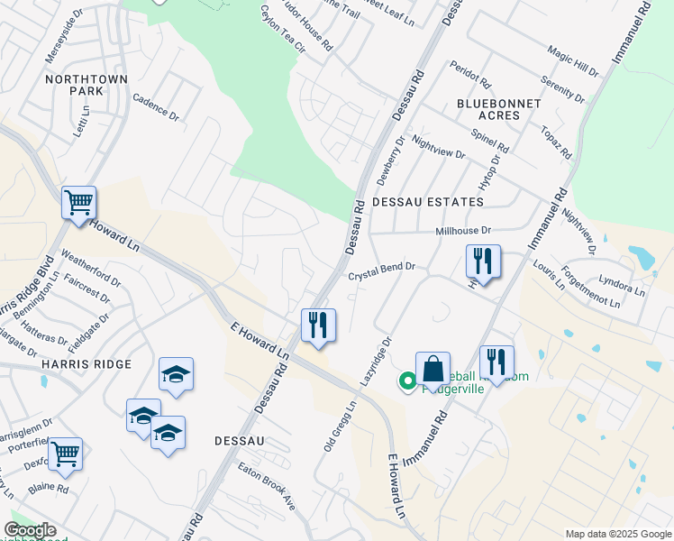 map of restaurants, bars, coffee shops, grocery stores, and more near Dessau Road in Pflugerville