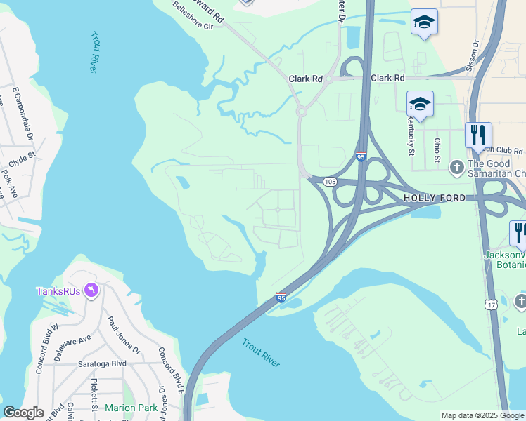 map of restaurants, bars, coffee shops, grocery stores, and more near 900-2 Broward Ap in Jacksonville