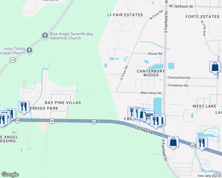map of restaurants, bars, coffee shops, grocery stores, and more near 8457-8611 Mier Henry Rd in Pensacola