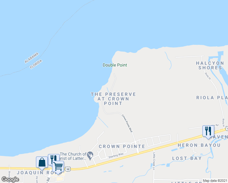 map of restaurants, bars, coffee shops, grocery stores, and more near 2012 Crown Pointe Boulevard in Pensacola