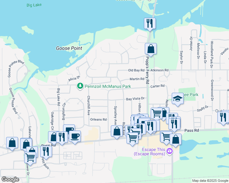 map of restaurants, bars, coffee shops, grocery stores, and more near 366 Carter Road in Biloxi