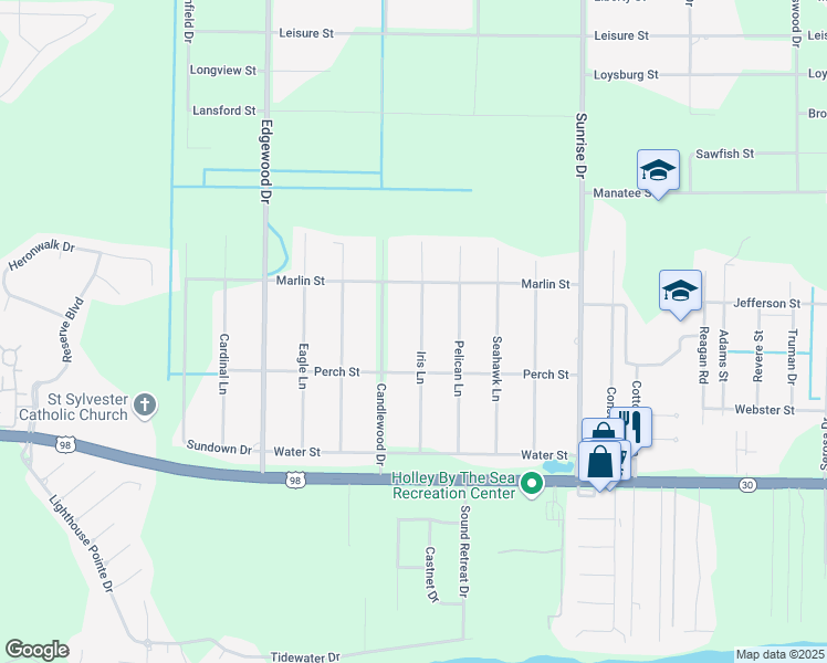 map of restaurants, bars, coffee shops, grocery stores, and more near 1933 Iris Lane in Navarre