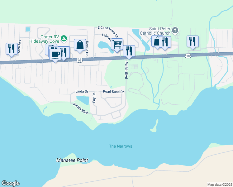 map of restaurants, bars, coffee shops, grocery stores, and more near 769 Pearl Sand Drive in Mary Esther