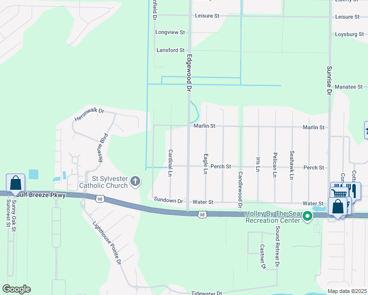 map of restaurants, bars, coffee shops, grocery stores, and more near 1933 Edgewood Drive in Navarre