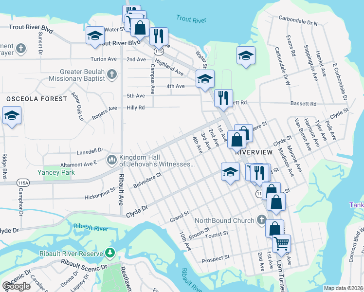 map of restaurants, bars, coffee shops, grocery stores, and more near 2220 Soutel Drive in Jacksonville