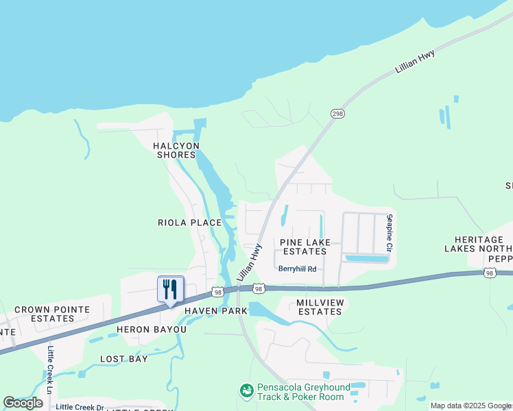 map of restaurants, bars, coffee shops, grocery stores, and more near 433 Herron Villa Lane in Pensacola