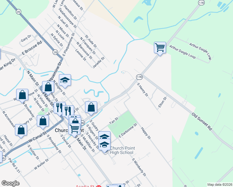 map of restaurants, bars, coffee shops, grocery stores, and more near 500 Cross Street in Church Point