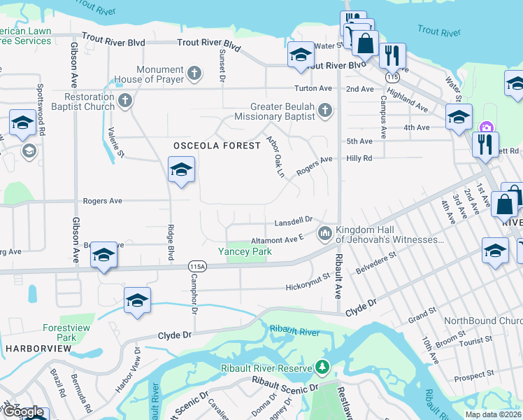 map of restaurants, bars, coffee shops, grocery stores, and more near 3151 Rogers Avenue in Jacksonville