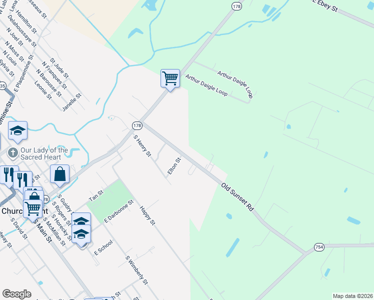 map of restaurants, bars, coffee shops, grocery stores, and more near 204-286 Old Sunset Road in Church Point