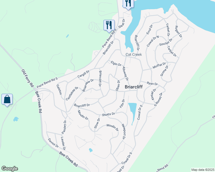 map of restaurants, bars, coffee shops, grocery stores, and more near 22230 Oban Drive in Spicewood