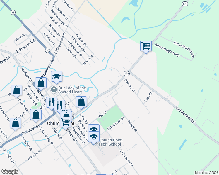 map of restaurants, bars, coffee shops, grocery stores, and more near 500 Cross Street in Church Point