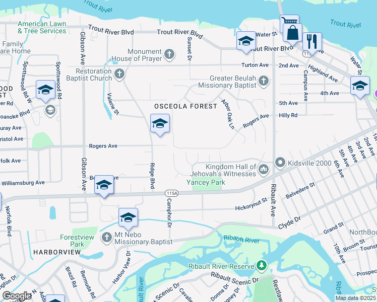 map of restaurants, bars, coffee shops, grocery stores, and more near 3231 Rogers Avenue in Jacksonville