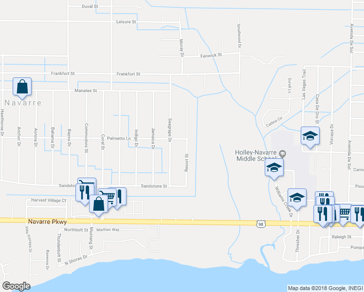 map of restaurants, bars, coffee shops, grocery stores, and more near 2003 Resort Street in Navarre
