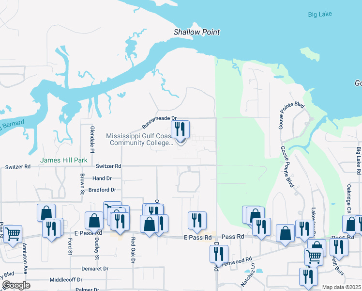 map of restaurants, bars, coffee shops, grocery stores, and more near 2226 Switzer Road in Gulfport