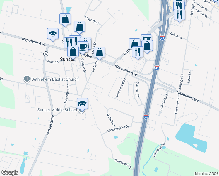 map of restaurants, bars, coffee shops, grocery stores, and more near 176 Newbury Lane in Sunset