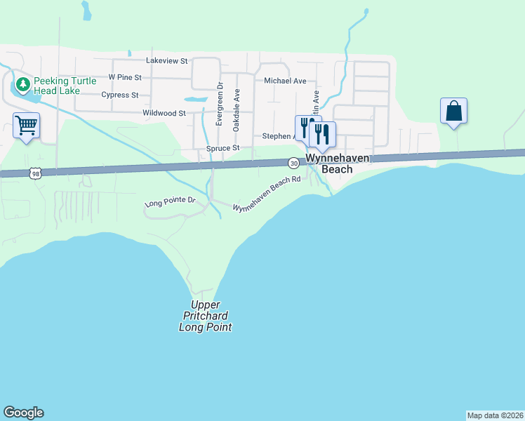 map of restaurants, bars, coffee shops, grocery stores, and more near 191 Wynnehaven Beach Road in Mary Esther