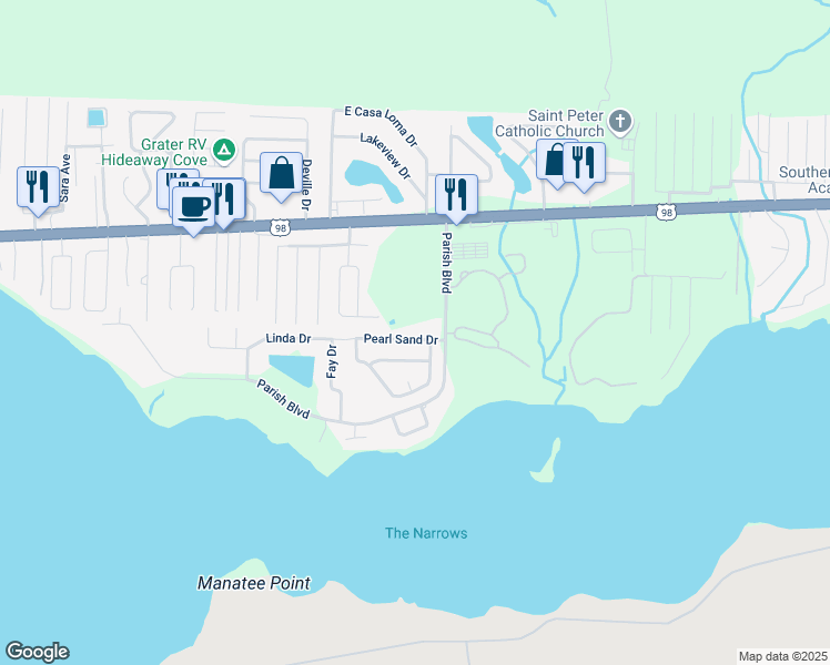 map of restaurants, bars, coffee shops, grocery stores, and more near 766 Pearl Sand Drive in Mary Esther