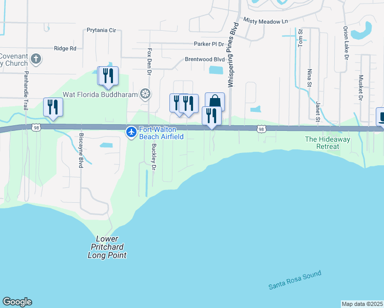map of restaurants, bars, coffee shops, grocery stores, and more near 9533 Monte Carlo Circle in Navarre