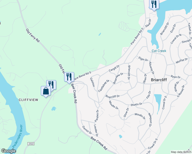 map of restaurants, bars, coffee shops, grocery stores, and more near 600 Cargill Drive in Spicewood
