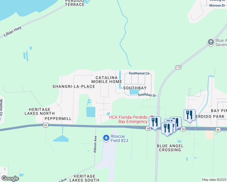 map of restaurants, bars, coffee shops, grocery stores, and more near 1885 Gulf Bay Lane in Pensacola