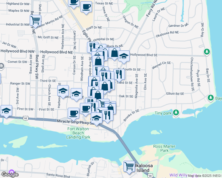 map of restaurants, bars, coffee shops, grocery stores, and more near 109 Ferry Road Northeast in Fort Walton Beach