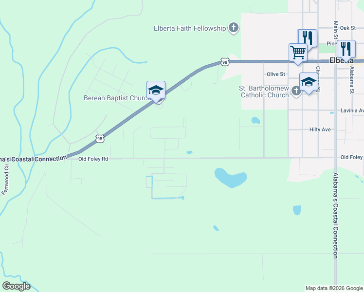 map of restaurants, bars, coffee shops, grocery stores, and more near in Elberta