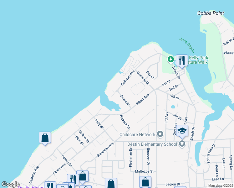 map of restaurants, bars, coffee shops, grocery stores, and more near 2 Cross Street in Destin