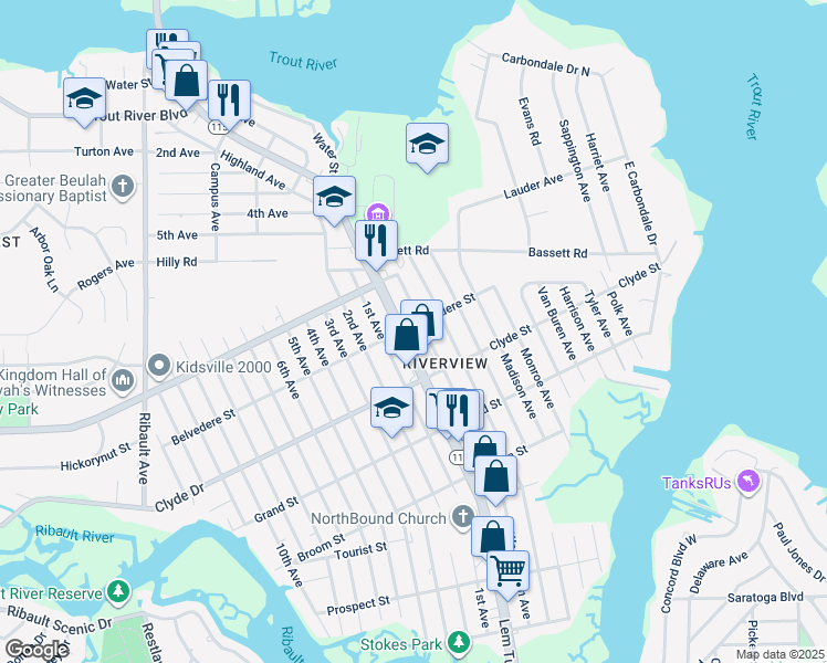 map of restaurants, bars, coffee shops, grocery stores, and more near 9173 Lem Turner Road in Jacksonville