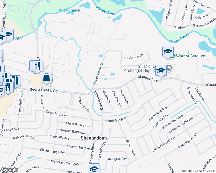 map of restaurants, bars, coffee shops, grocery stores, and more near 16839 Monitor Avenue in Baton Rouge