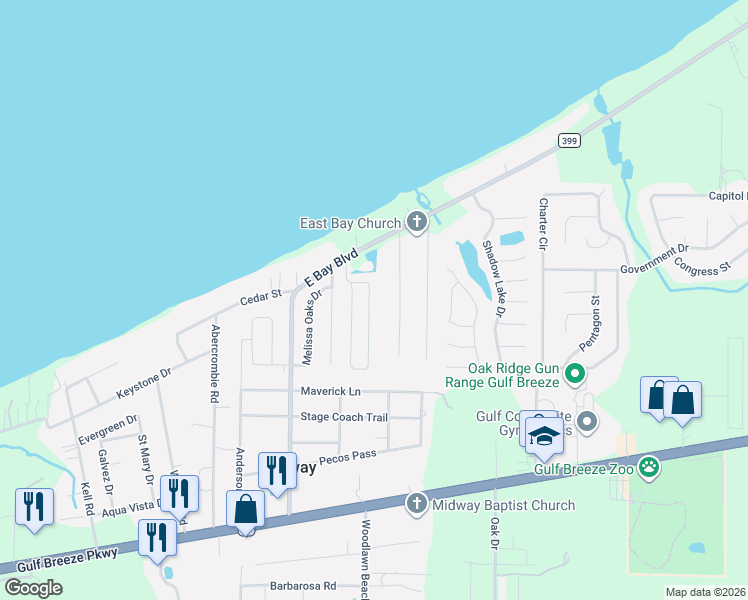 map of restaurants, bars, coffee shops, grocery stores, and more near 1975 Guseman Road in Gulf Breeze