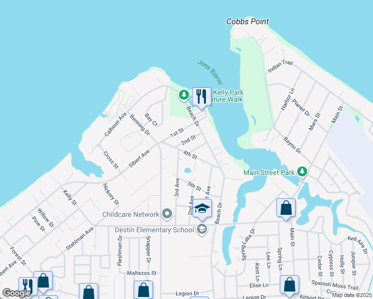 map of restaurants, bars, coffee shops, grocery stores, and more near 607 4th Street in Destin