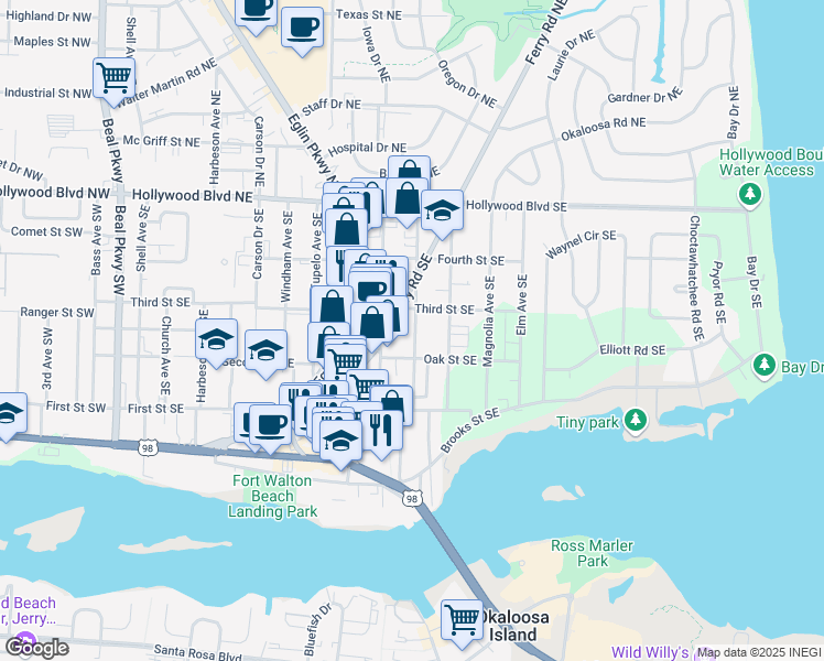 map of restaurants, bars, coffee shops, grocery stores, and more near 108 Chicago Avenue Southeast in Fort Walton Beach