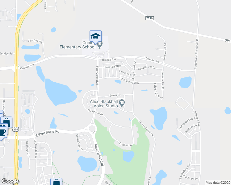 map of restaurants, bars, coffee shops, grocery stores, and more near 2538 Twain Drive in Tallahassee