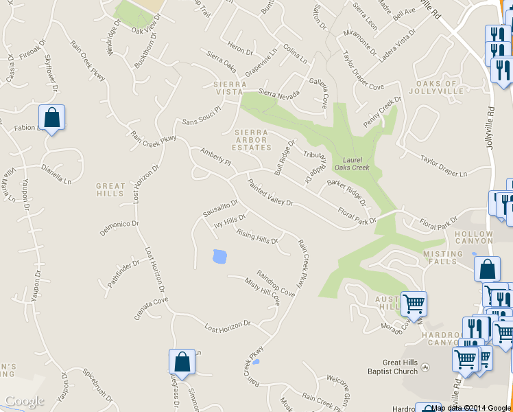 map of restaurants, bars, coffee shops, grocery stores, and more near 5904 Rain Creek Pkwy in Austin