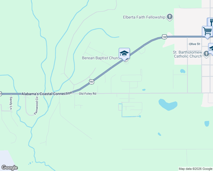 map of restaurants, bars, coffee shops, grocery stores, and more near 23888 U.S. 98 in Elberta