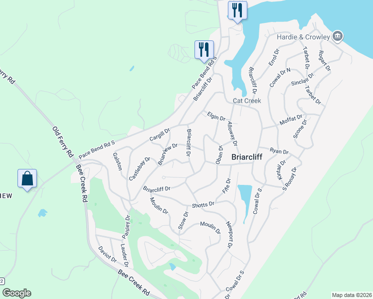 map of restaurants, bars, coffee shops, grocery stores, and more near 22307 Briarview Drive in Briarcliff