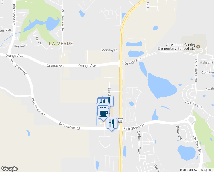 map of restaurants, bars, coffee shops, grocery stores, and more near 2364 Barcelona Court in Tallahassee